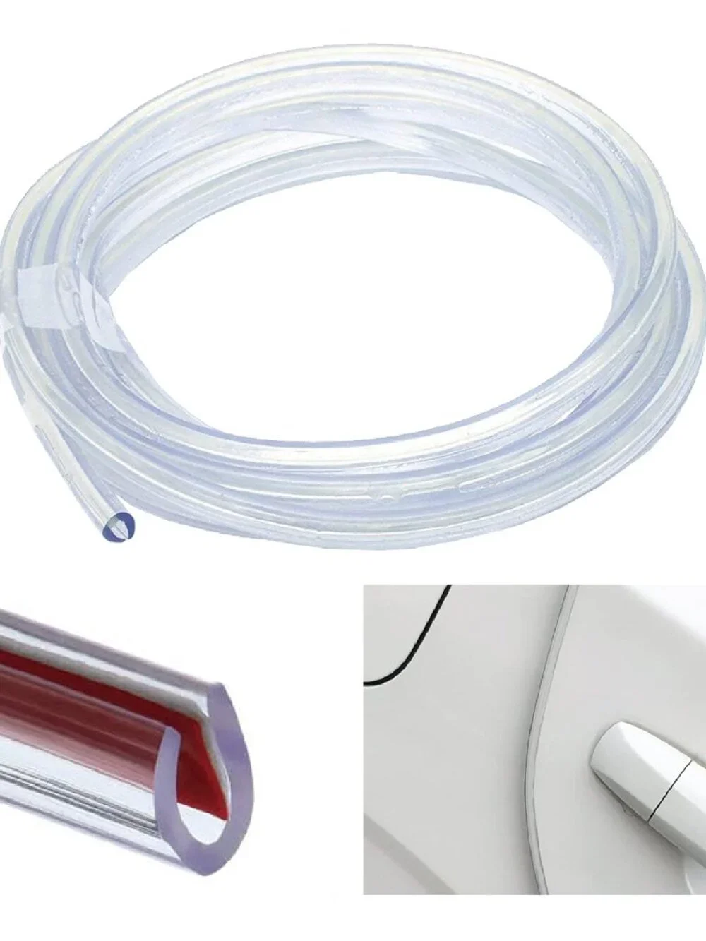 Car Door Edge Guards, 16ft Clear Chrome Universal U Shape Rubber Sealed Door Edg
